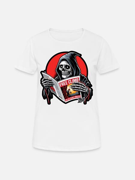 Sensenmann liest Heft über das Klettern - Frauen T-Shirt atmungsaktiv - Weiß