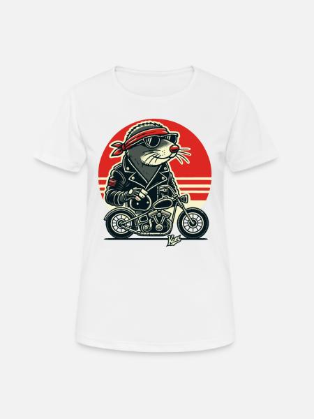 Blinder Maulwurf Rocker mit Motorrad - Frauen T-Shirt atmungsaktiv - Weiß