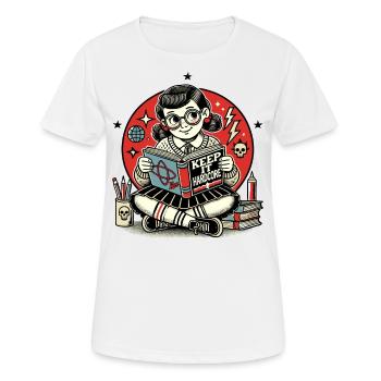 Une écolière intelligente lit sur le fait de rester hardcore - T-shirt respirant Femme - blanc - Devant - AI Model Female 172 dark (172cm)