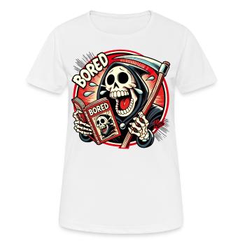 Grim Reaper riant lisant un magazine de bande dessinée - T-shirt respirant Femme - blanc - Devant - AI Model Female 172 dark (172cm)