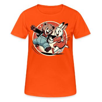 L’ours et le lapin sont heureux ensemble - T-shirt respirant Femme - orange néon - Devant - AI Model Female 172 dark (172cm)