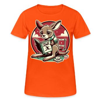 Un kangourou triste lit un livre sur la conformité - T-shirt respirant Femme - orange néon - Devant - AI Model Female 172 dark (172cm)