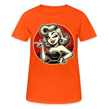 Retro-Blondine mit Zwinkern und Schnipsen - Frauen T-Shirt atmungsaktiv - Neonorange - Vorne - AI Model Female 172 dark (172cm)