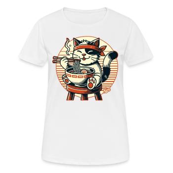 Eating ramen, happy cat - Women's Breathable T-Shirt - white - Front - AI Model Female 172 dark (172cm)
