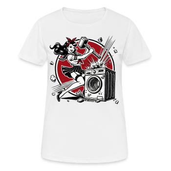 Braves Mädchen zerschlägt die Waschmaschine - Frauen T-Shirt atmungsaktiv - Weiß - Vorne - AI Model Female 172 dark (172cm)