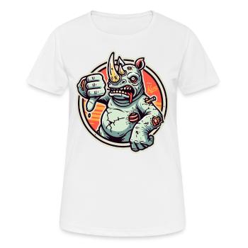 Rhinocéros zombie insatisfait et pouce vers le bas - T-shirt respirant Femme - blanc - Devant - AI Model Female 172 dark (172cm)