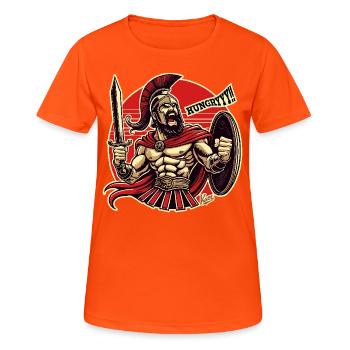 Léon le Nidas, le Spartiate en colère, a faim - T-shirt respirant Femme - orange néon - Devant - AI Model Female 172 dark (172cm)