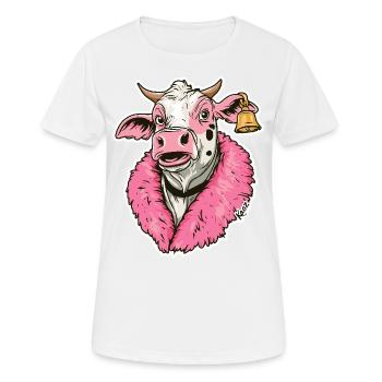 modische Mode-Kuh in pinker Jacke - Frauen T-Shirt atmungsaktiv - Weiß - Vorne - AI Model Female 172 dark (172cm)