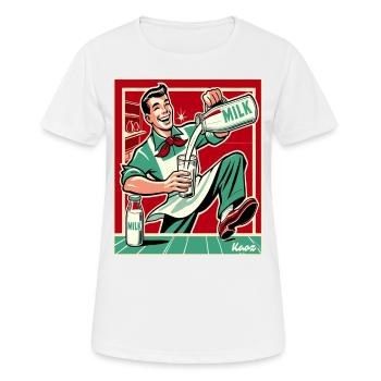 Laitier rétro, heureux de verser du lait - T-shirt respirant Femme - blanc - Devant - AI Model Female 172 dark (172cm)