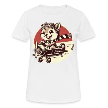 Lustiger Eichhörnchen Pilot im Propeller-Flugzeug - Frauen T-Shirt atmungsaktiv - Weiß - Vorne - AI Model Female 172 dark (172cm)