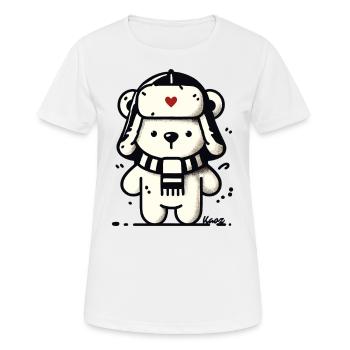 Cute funny bear with scarf and winter hat - Women's Breathable T-Shirt - white - Front - AI Model Female 172 dark (172cm)