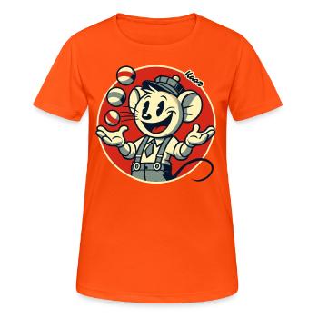 Lustige Retro-Maus als Jongleur - Frauen T-Shirt atmungsaktiv - Neonorange - Vorne - AI Model Female 172 dark (172cm)