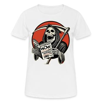 Grim Reaper lit un magazine d’affaires et rit - T-shirt respirant Femme - blanc - Devant - AI Model Female 172 dark (172cm)