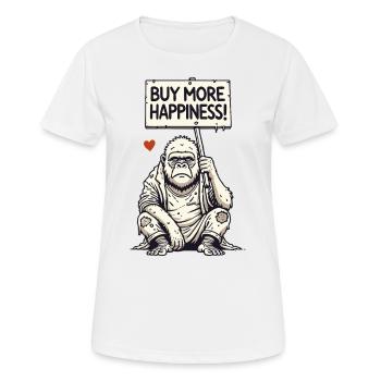 Gorille satirique avec bouclier : Achetez plus de bonheur - T-shirt respirant Femme - blanc - Devant - AI Model Female 172 dark (172cm)