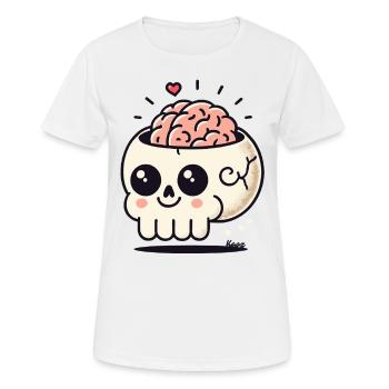 Mignon et fou : Crâne kawaii avec cœur et cerveau - T-shirt respirant Femme - blanc - Devant - AI Model Female 172 dark (172cm)