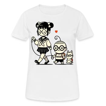 écolière japonaise, petit frèreavec chien - T-shirt respirant Femme - blanc - Devant - AI Model Female 172 dark (172cm)