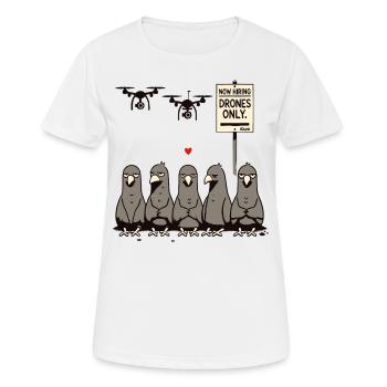 Tauben arbeitslos – Drohnen übernehmen - Frauen T-Shirt atmungsaktiv - Weiß - Vorne - AI Model Female 172 dark (172cm)