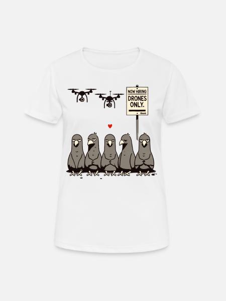 Tauben arbeitslos – Drohnen übernehmen - Dame T-shirt svedtransporterende - hvid