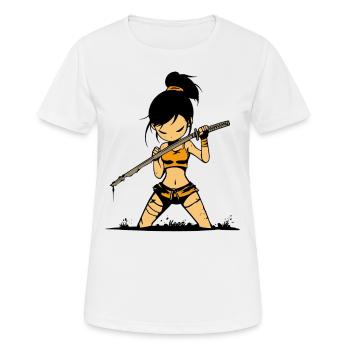 Guerrier samouraï cool avec Katana - T-shirt respirant Femme - blanc - Devant - AI Model Female 172 dark (172cm)