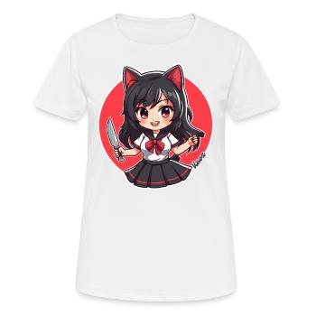 Chibi Cartoon Écolière avec couteau de cuisine - T-shirt respirant Femme - blanc - Devant - AI Model Female 172 dark (172cm)