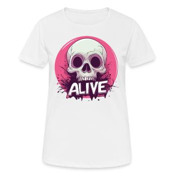 Skelett „Alive“ – Ironischer Totenkopf - Frauen T-Shirt atmungsaktiv - Weiß - Vorne - AI Model Female 172 dark (172cm)