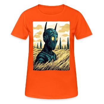 Cyborg with ears in wheat field - Women's Breathable T-Shirt - neon orange - Front - AI Model Female 172 dark (172cm)