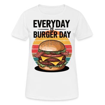 Le Burger Day, c’est tous les jours - T-shirt respirant Femme - blanc - Devant - AI Model Female 172 dark (172cm)