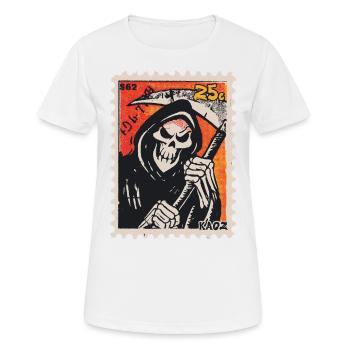 Grim Reaper Comic on Postage Stamp - Women's Breathable T-Shirt - white - Front - AI Model Female 172 dark (172cm)
