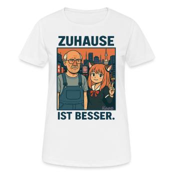 Peter Lustlos in Japan – Zuhause ist besser - Frauen T-Shirt atmungsaktiv - Weiß - Vorne - AI Model Female 172 dark (172cm)