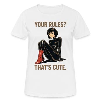 Deine Regeln? Süß. – Rebellin im Lack - Frauen T-Shirt atmungsaktiv - Weiß - Vorne - AI Model Female 172 dark (172cm)