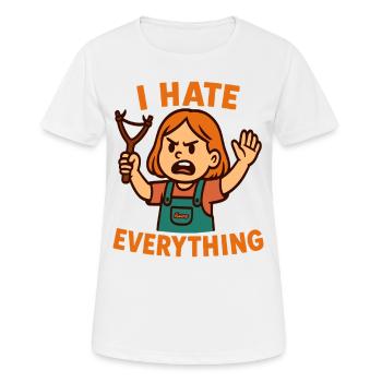 Ich hasse alles – Wütendes Kind mit Schleuder - Frauen T-Shirt atmungsaktiv - Weiß - Vorne - AI Model Female 172 dark (172cm)
