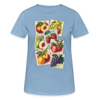 Vintage Obst Briefmarken - Frauen T-Shirt atmungsaktiv - Himmelblau - Vorne - AI Model Female 172 light (172cm)