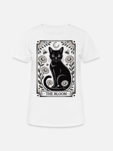 Tarot Card - Black Cat with Flowers - Women's Breathable T-Shirt - white