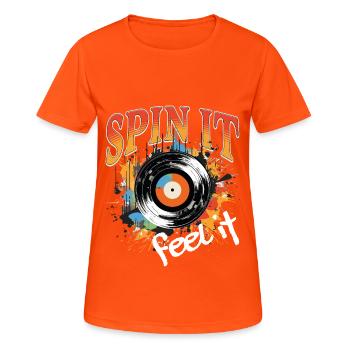 Disque Vinyle LP Platine Rétro - T-shirt respirant Femme - orange néon - Devant - AI Model Female 172 dark (172cm)