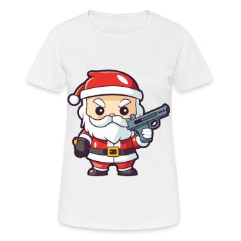 Weihnachtsmann Pistole Comic Weihnachten - Frauen T-Shirt atmungsaktiv - Weiß - Vorne - AI Model Female 172 dark (172cm)