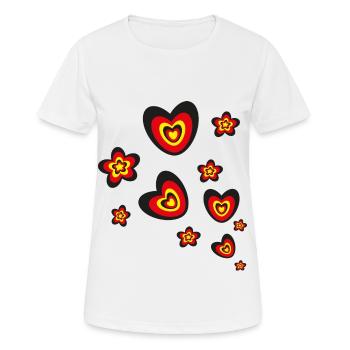 Deutschlandfarben mit vielen Herzen und Blumen. - Frauen T-Shirt atmungsaktiv - Weiß - Vorne - AI Model Female 172 dark (172cm)