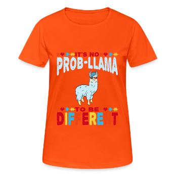 AutismusBewusstseinsTStück "Es ist kein Problama, - Frauen T-Shirt atmungsaktiv - Neonorange - Vorne - AI Model Female 172 dark (172cm)