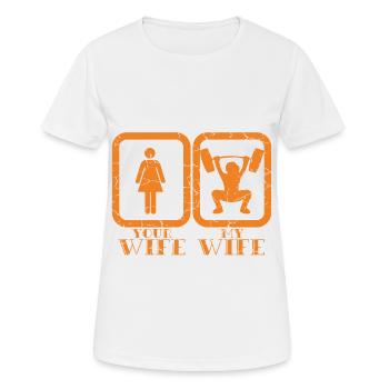 Ein MotivationsTStück für Sie "Ihre Frau meine - Frauen T-Shirt atmungsaktiv - Weiß - Vorne - AI Model Female 172 dark (172cm)