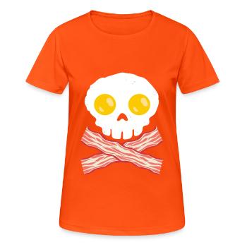 When Bacon Is Love, Bacon Is Life "Egg Skull - Women's Breathable T-Shirt - neon orange - Front - AI Model Female 172 dark (172cm)