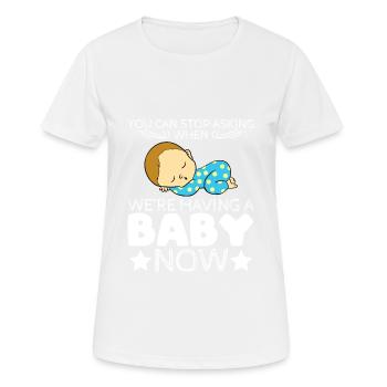 Title of tee-shirt de parentalité grossesse: - T-shirt respirant Femme - blanc - Devant - AI Model Female 172 dark (172cm)