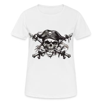 Piratenflagge Jolly Roger Skull Tattoo Design - Frauen T-Shirt atmungsaktiv - Weiß - Vorne - AI Model Female 172 dark (172cm)