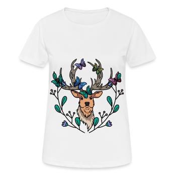 Moose Deer Butterflies Butterfly Deer Head Deer - Women's Breathable T-Shirt - white - Front - AI Model Female 172 dark (172cm)