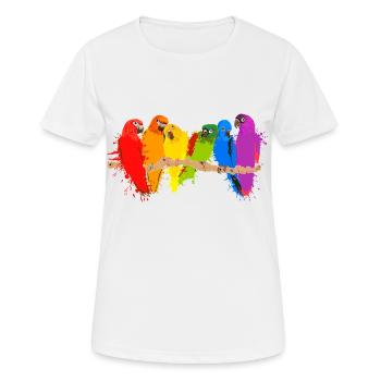 Colorful parrots flock - Women's Breathable T-Shirt - white - Front - AI Model Female 172 dark (172cm)