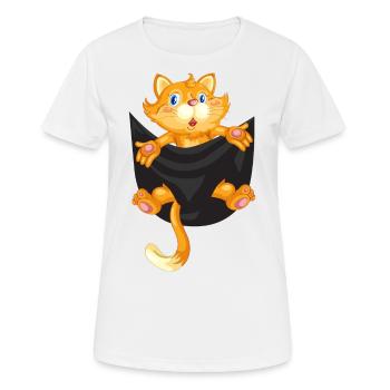 Chat chat dans la poche - T-shirt respirant Femme - blanc - Devant - AI Model Female 172 dark (172cm)