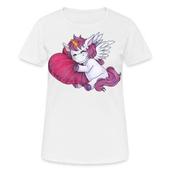 Schlafendes Einhorn Herz Kissen Einhornliebhaber - Frauen T-Shirt atmungsaktiv - Weiß - Vorne - AI Model Female 172 dark (172cm)