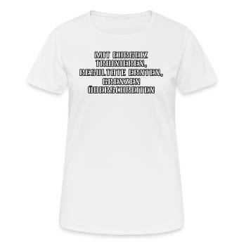 Fitness - Mit Ehrgeiz trainieren, Resultate - Frauen T-Shirt atmungsaktiv - Weiß - Vorne - AI Model Female 172 dark (172cm)