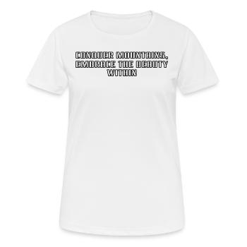 Hiking - Conquer mountains, embrace the beauty - Women's Breathable T-Shirt - white - Front - AI Model Female 172 dark (172cm)