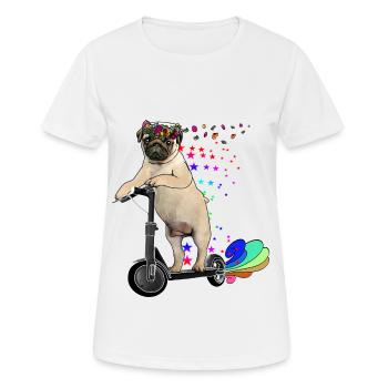 Mops mit Blumenkranz auf Escooter Electricscooter - Frauen T-Shirt atmungsaktiv - Weiß - Vorne - AI Model Female 172 dark (172cm)