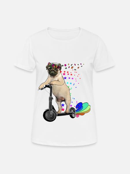 Pug with flower wreath on Escooter Electricscooter - Women's Breathable T-Shirt - white
