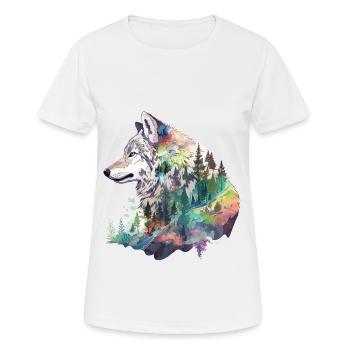 Wolf Wolfskopf Natur Wildnis Wald Bäume Kunst - Frauen T-Shirt atmungsaktiv - Weiß - Vorne - AI Model Female 172 dark (172cm)